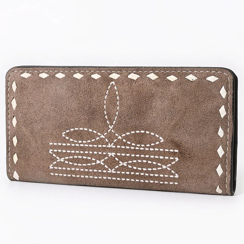 Suede Leather Wallet w/Whipstitch