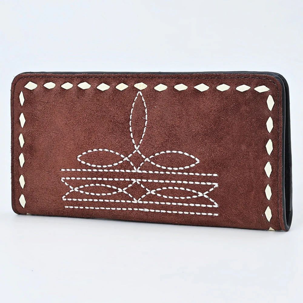 Suede Leather Wallet w/Whipstitch