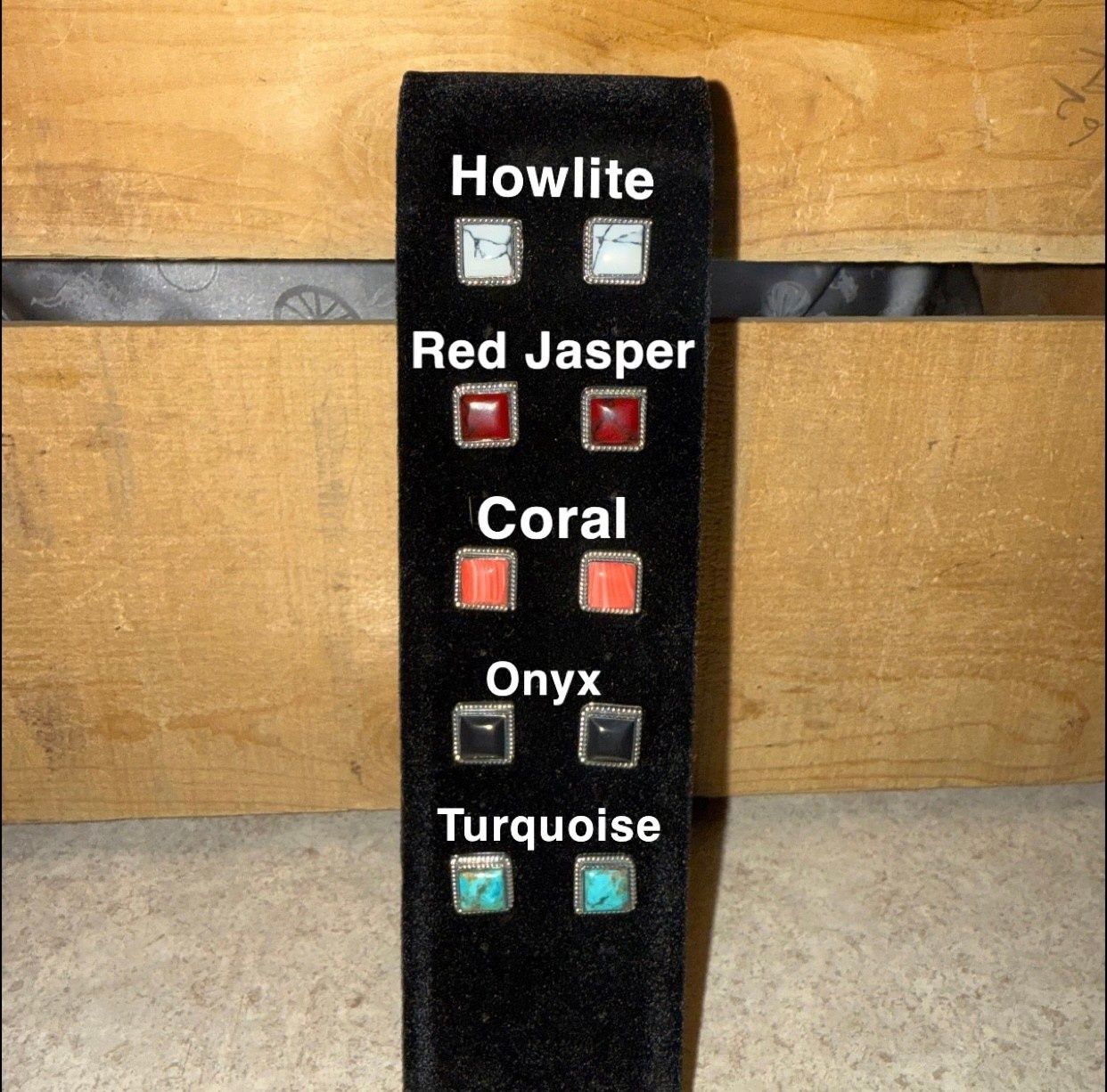 Coral Pink Jasper Square Studs