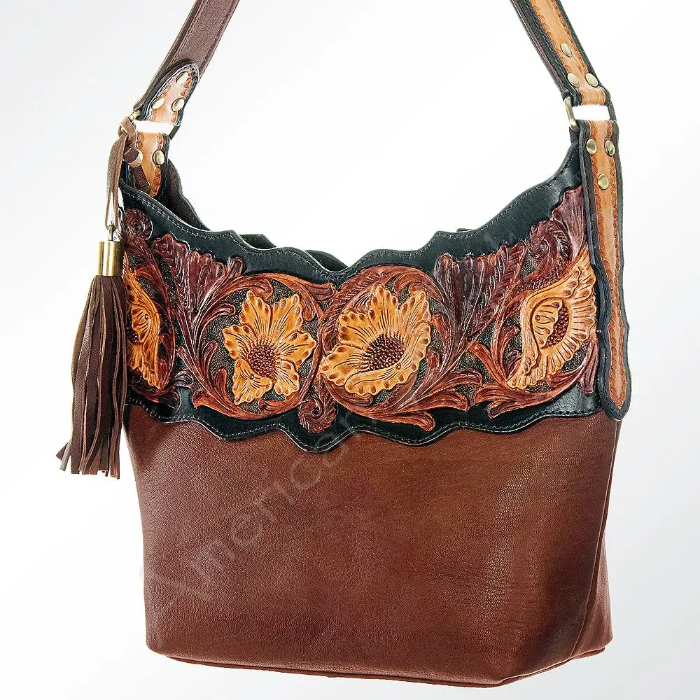 Floral Tooled Hobo Leather Purse