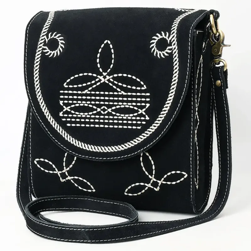 Black Suede Crossbody  w/white stitching