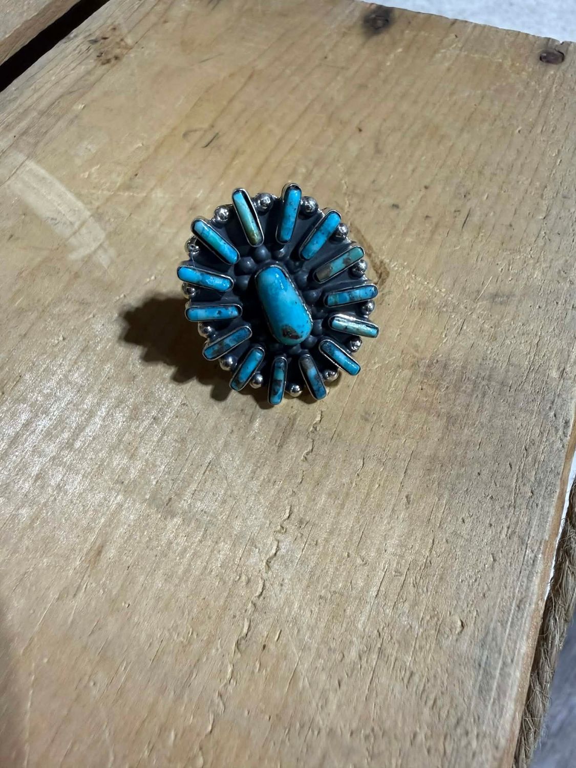 Turq 1" Circle Cluster Adj Ring