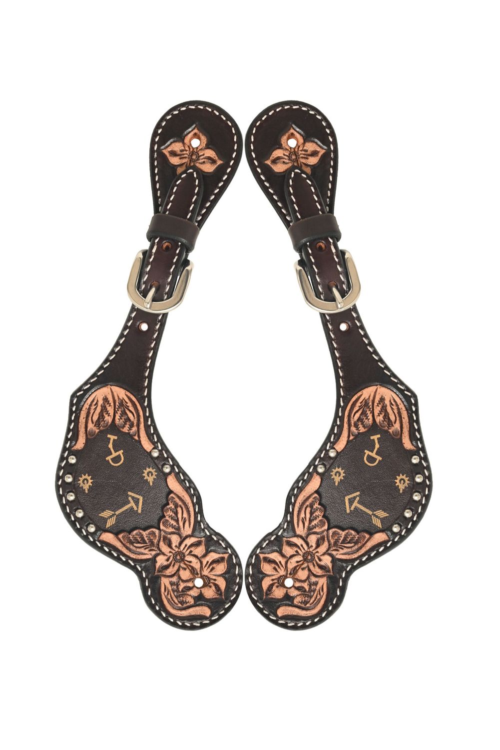 Ladies Spur Strap w/Floral Carving/Tan Arrows