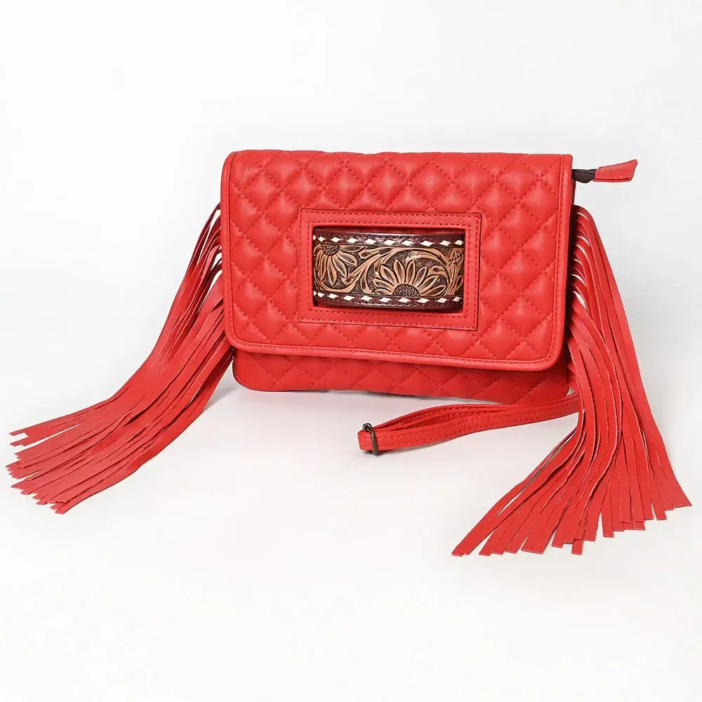 Red Quilted Wallet Bag w/fringe