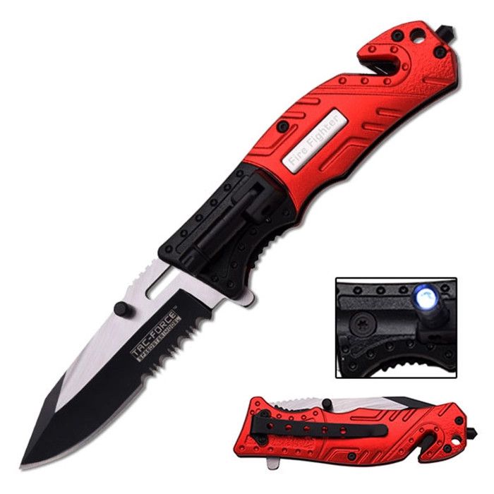 Knife w/LED Light Red Fire Fighter