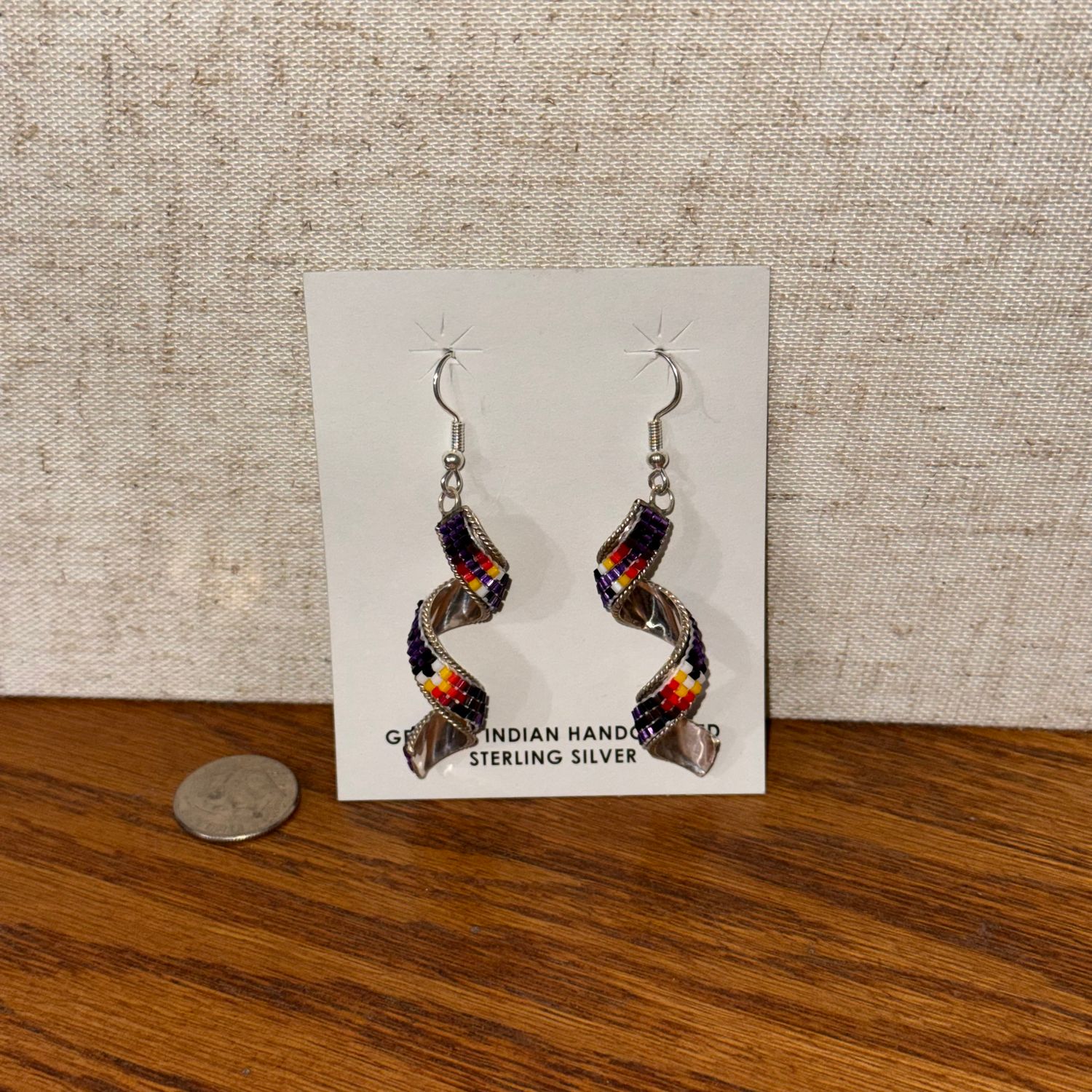 Handmade Beaded Earrings Twist Purple