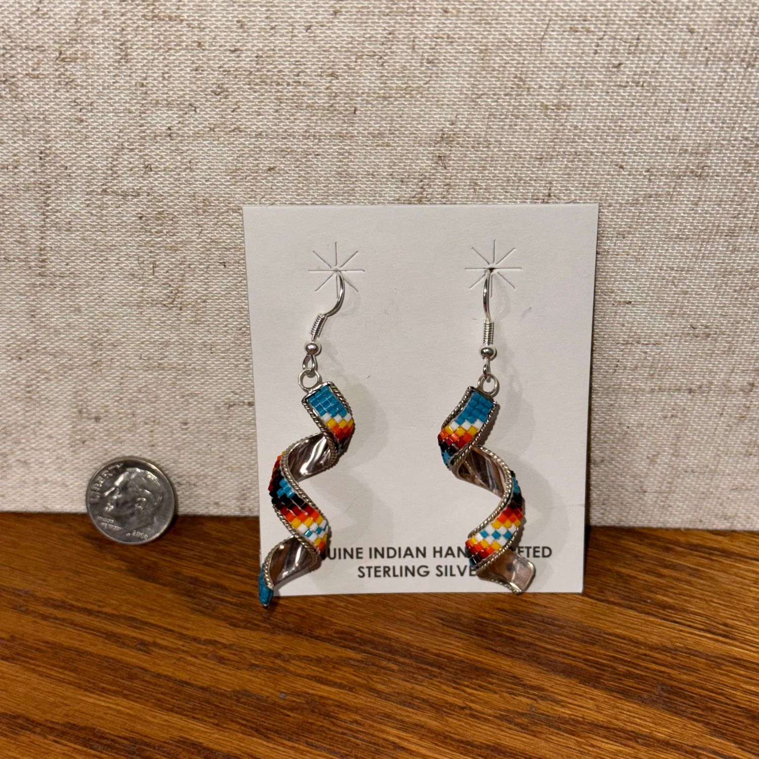 Handmade Beaded Earrings Twist Turq