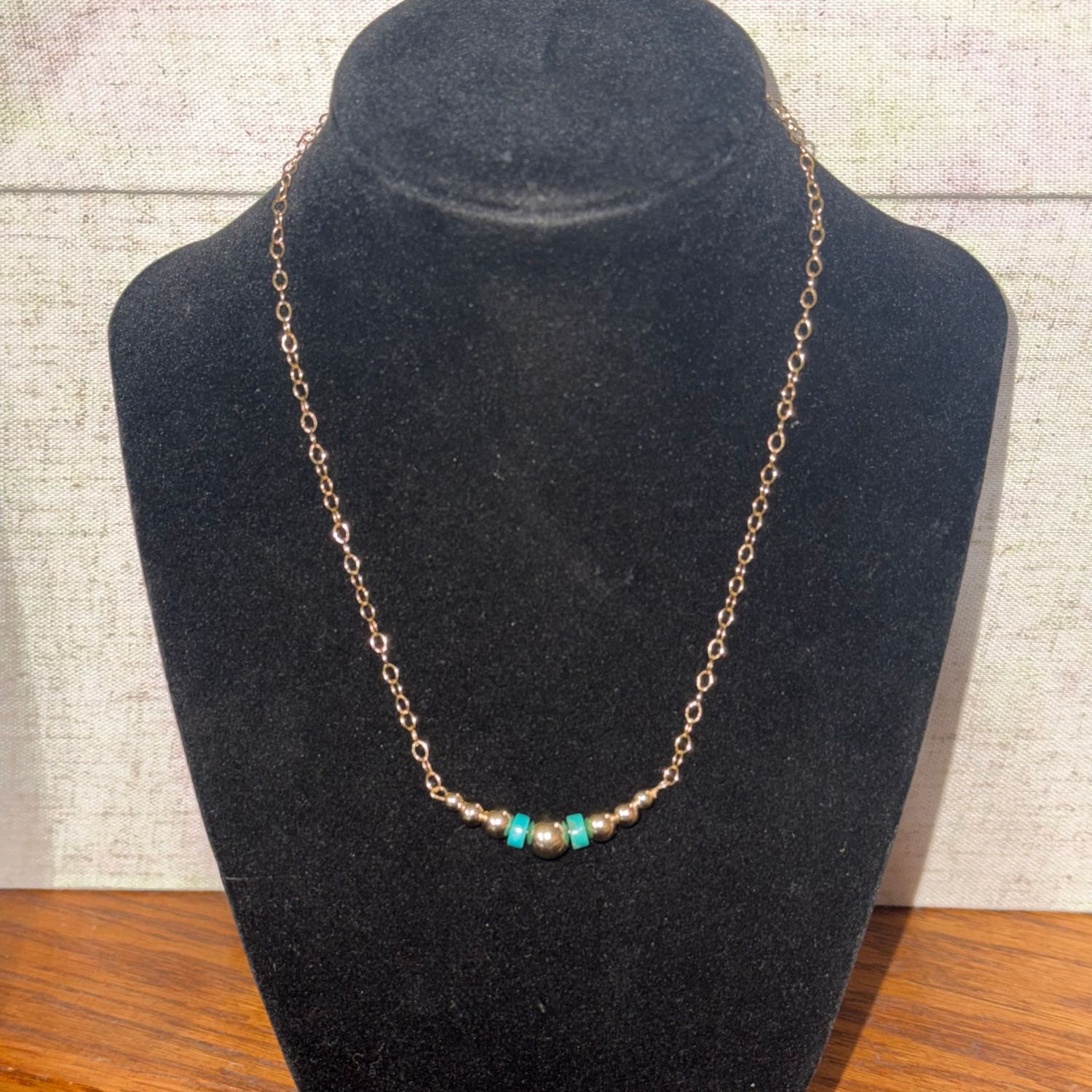 Gold Necklace w/Turq Beads