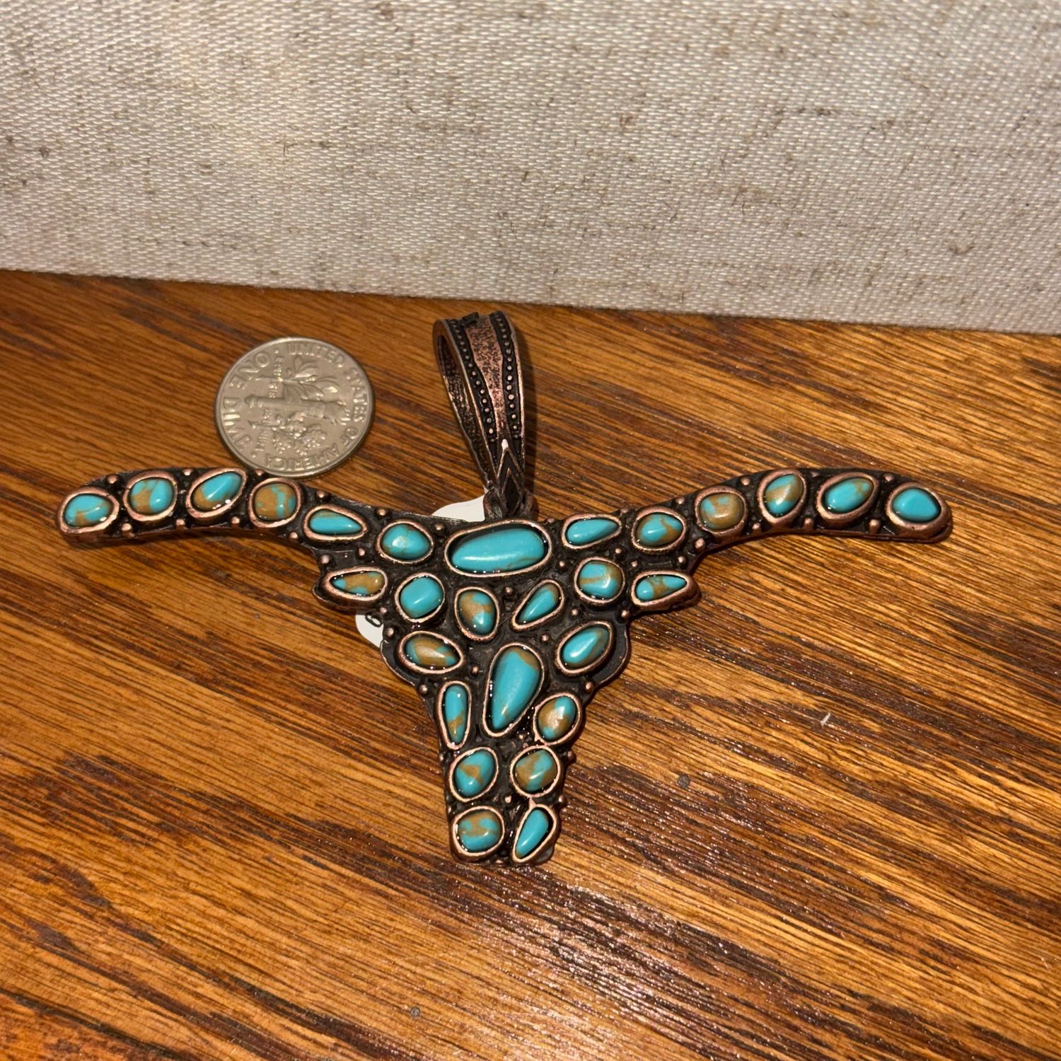 Copper &amp; Turquoise Steer Pendant
