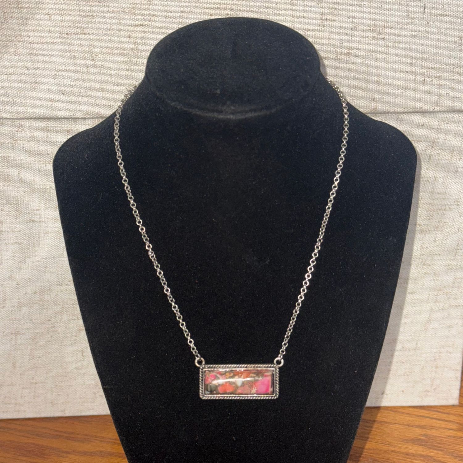 Pink Dahlia Bar Necklace