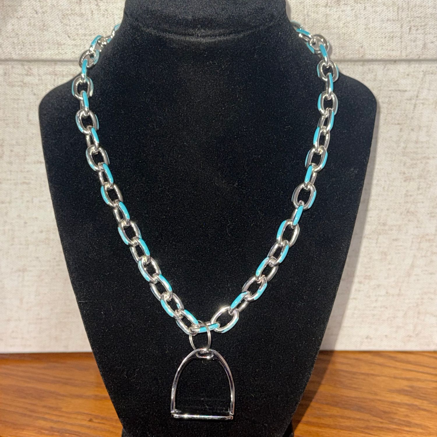 Turquoise &amp; Silver Stirrup Necklace