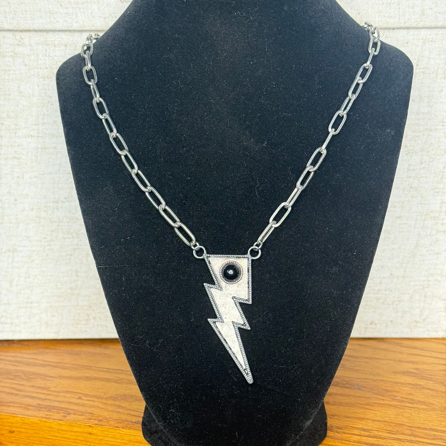 Silver Chain Necklace w/Lightening Bolt