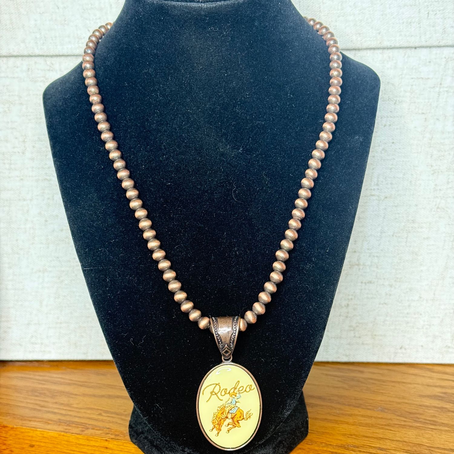 Navajo Pearl Copper Necklace w/Rodeo Pendant