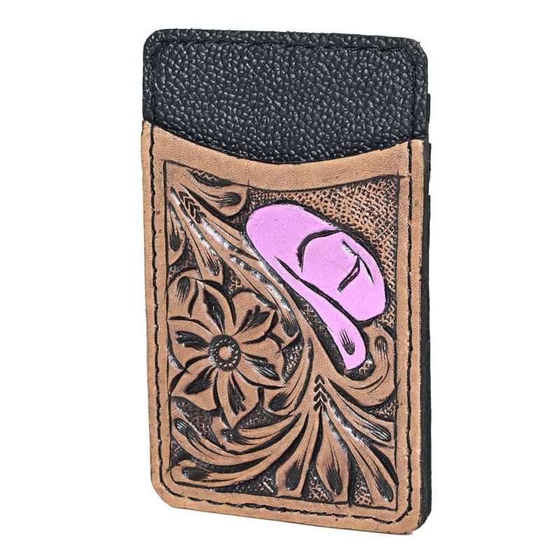 Pink Hat Card-Holder Hand Tooled Genuine Leather