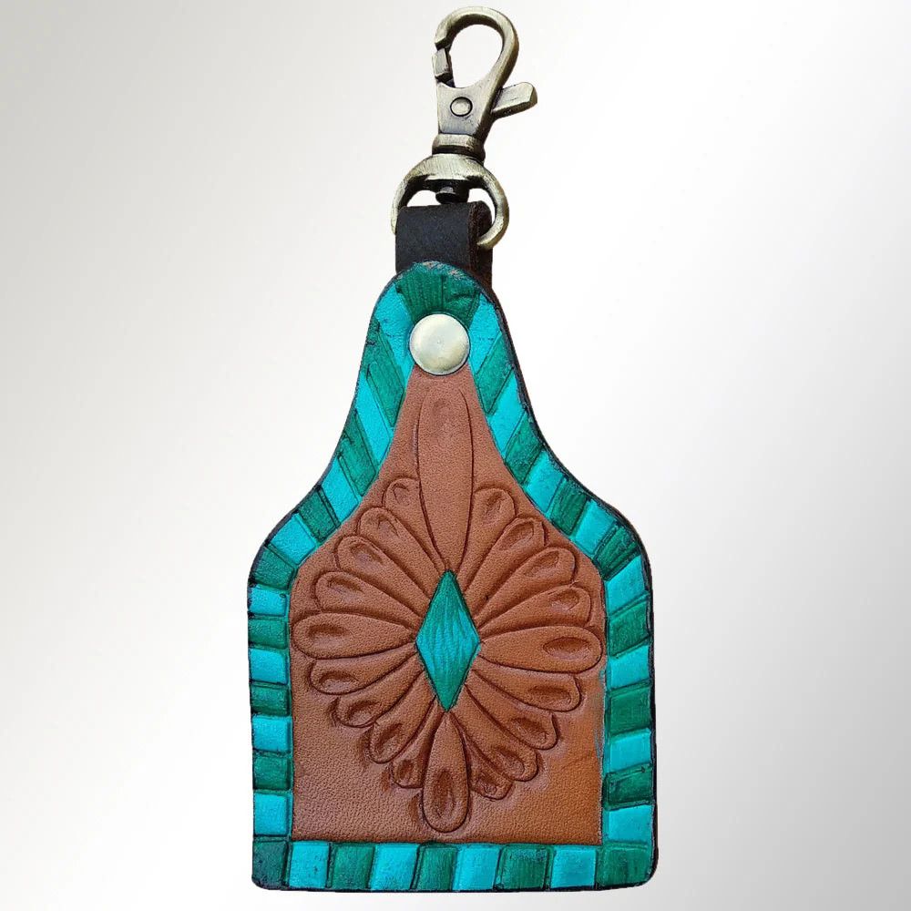 Eartag Keychain w/Turquoise Border