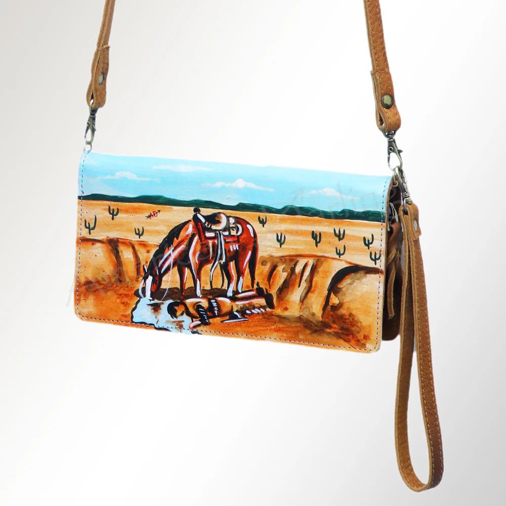 Small Crossbody Leather Hand Painted Purse