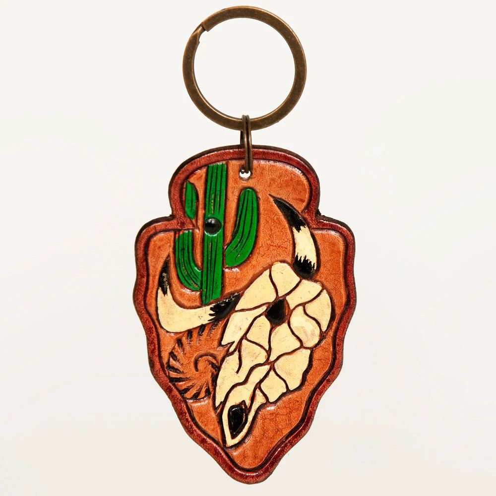 Cactus Skull Tooled Keychain