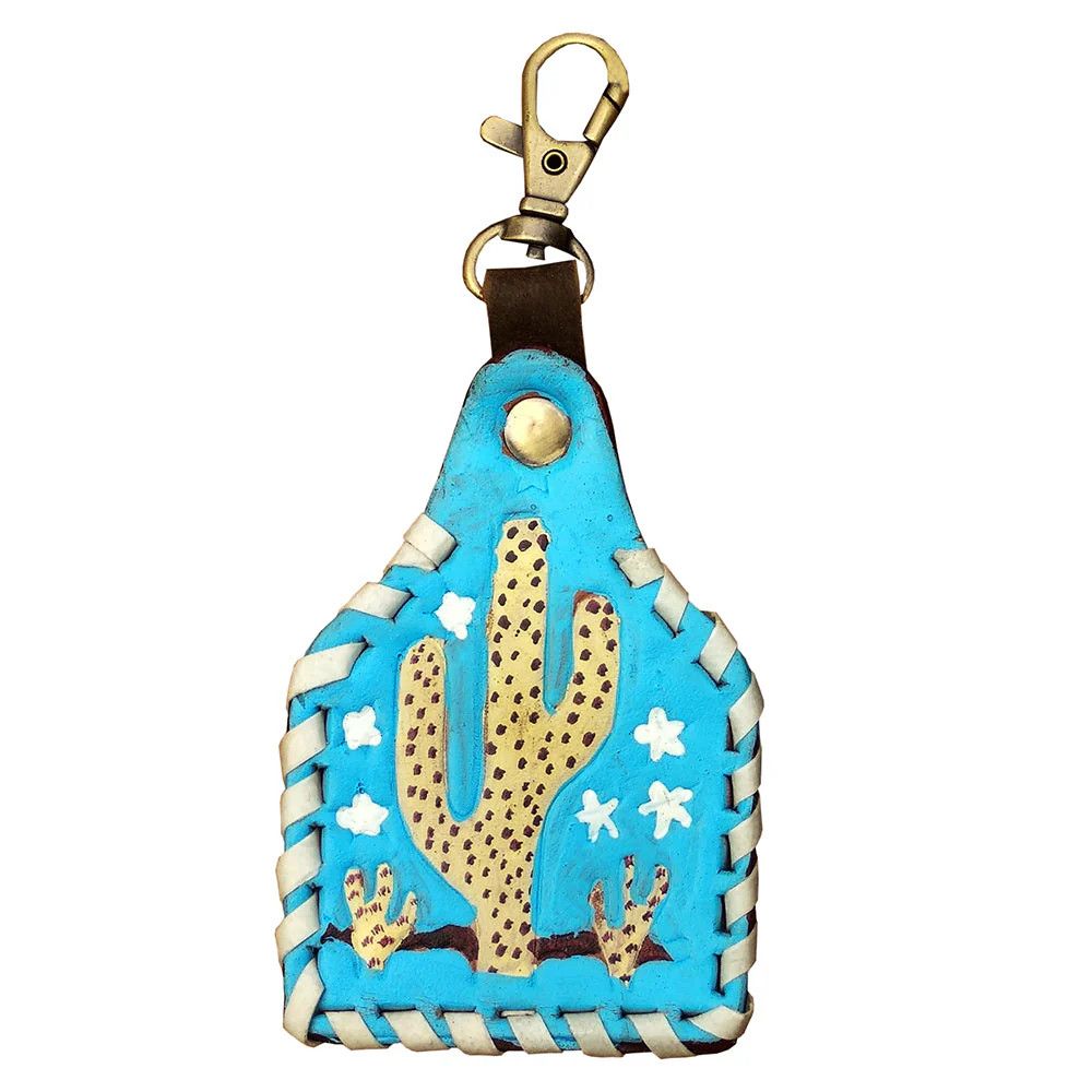 Turquoise Cactus Tooled Keychain