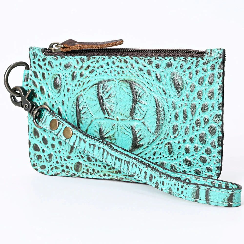 Croc-Embossed Leather Wristlet