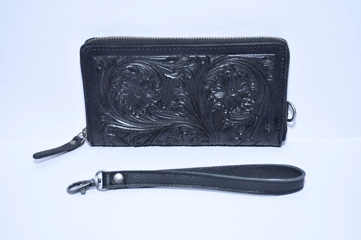 Tooled Black Leather Wallet