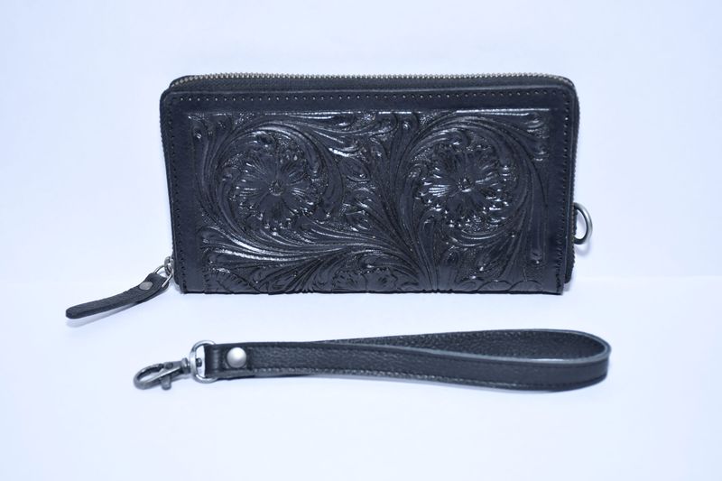Tooled Black Leather Wallet