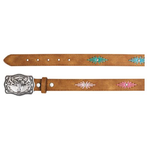 Girls Belt Tan w/Starburst Stitching