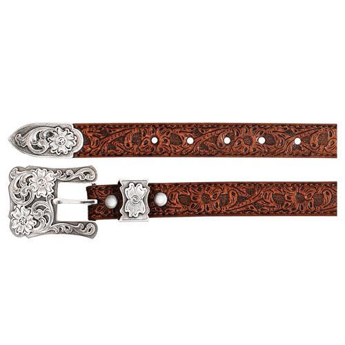 Ladies Belt Brown w/Floral Emboss