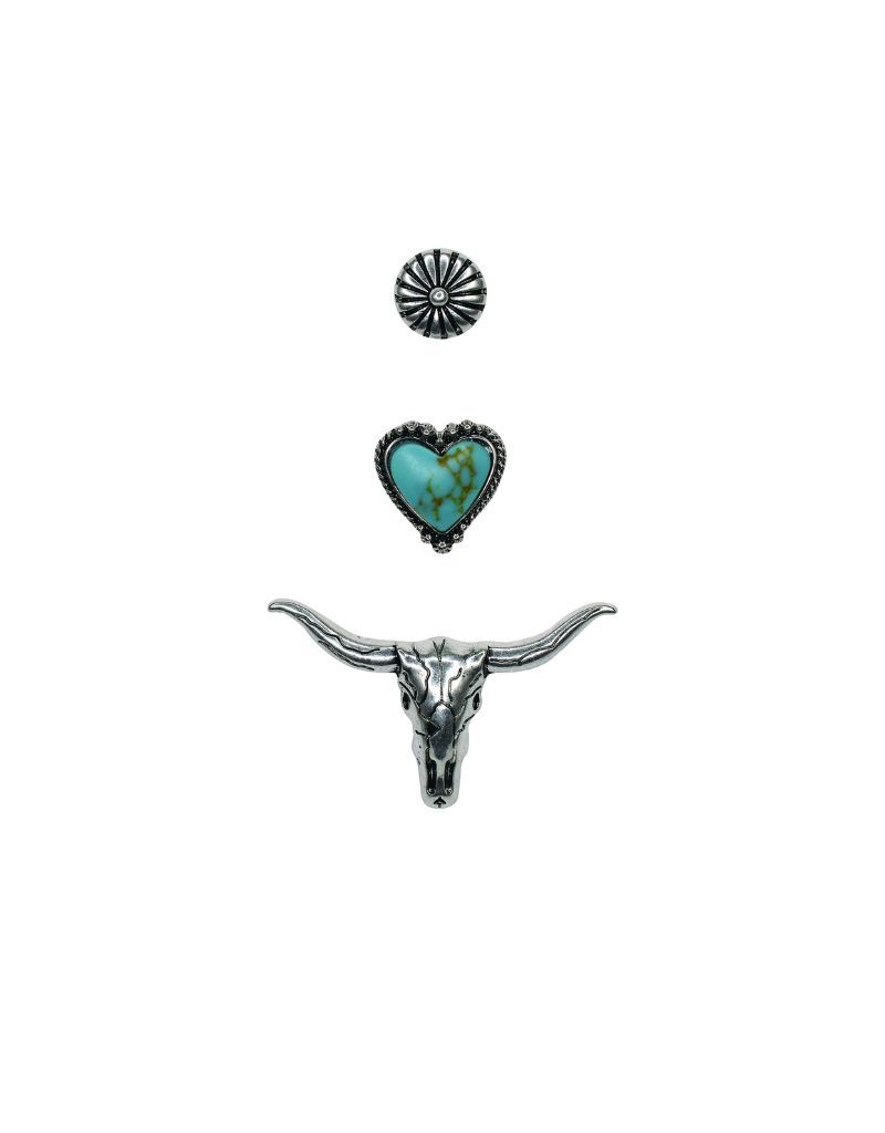 Hat Pin 3 pack Faux Turq Heart