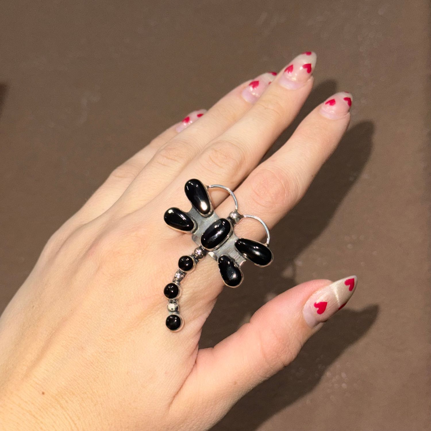 Onyx Dragonfly Adjustable Ring