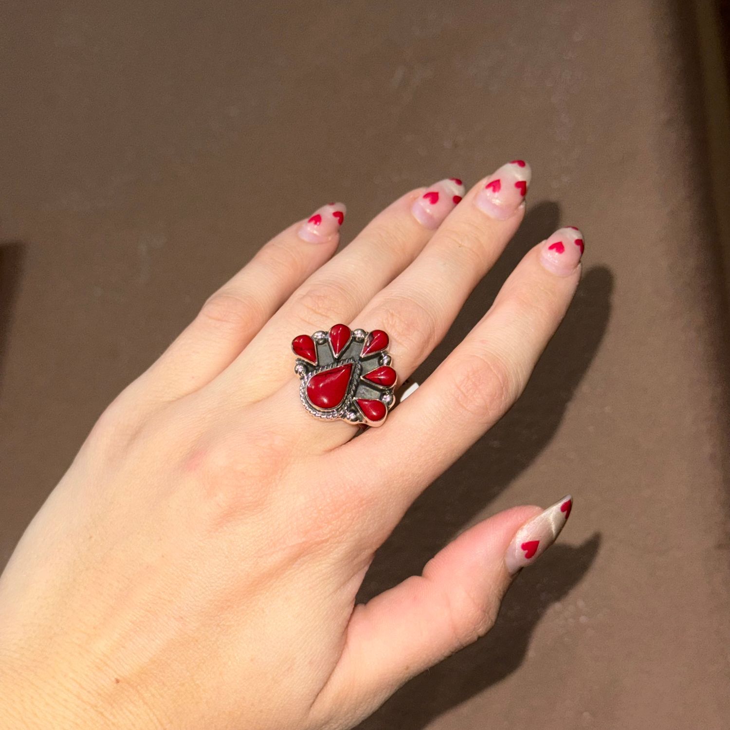 Red Jasper Teardrop Cluster Adj Ring