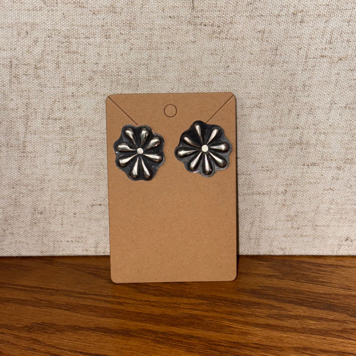 Oxidized Concho Matte Post Earrings