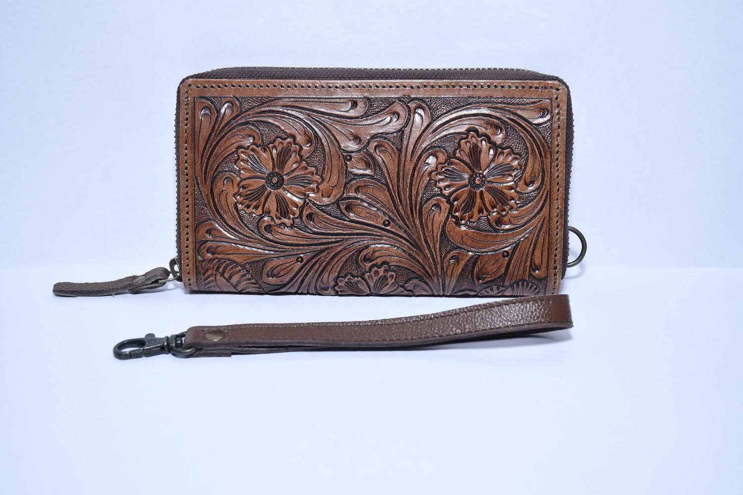 Tooled Natural Brown Leather Wallet