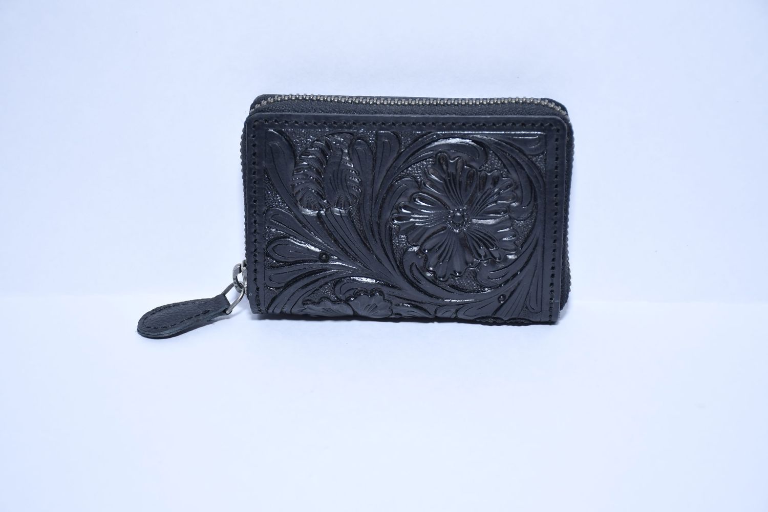 Small Card Wallet Black Tooled
