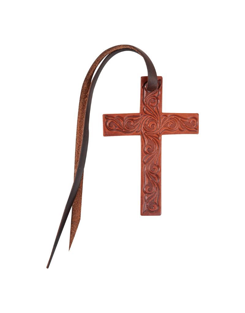 Tooled Leather Cross, Color: Chestnut