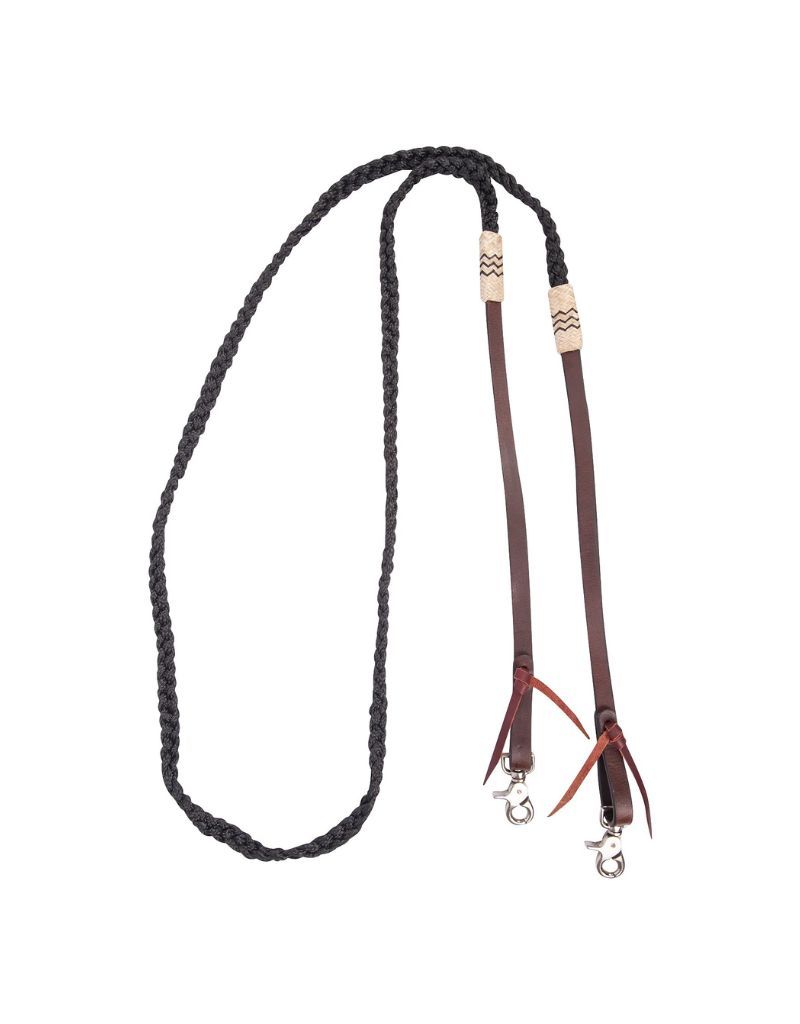 Adj Flat Braid Roping Rein Black