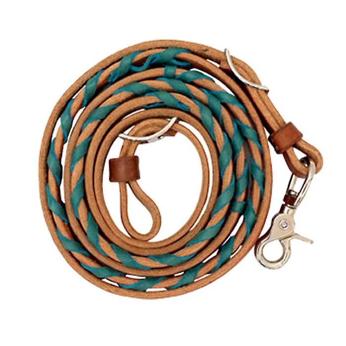 Reins Barrel 5/8" Harness Leather w/Turquoise latigo Lace