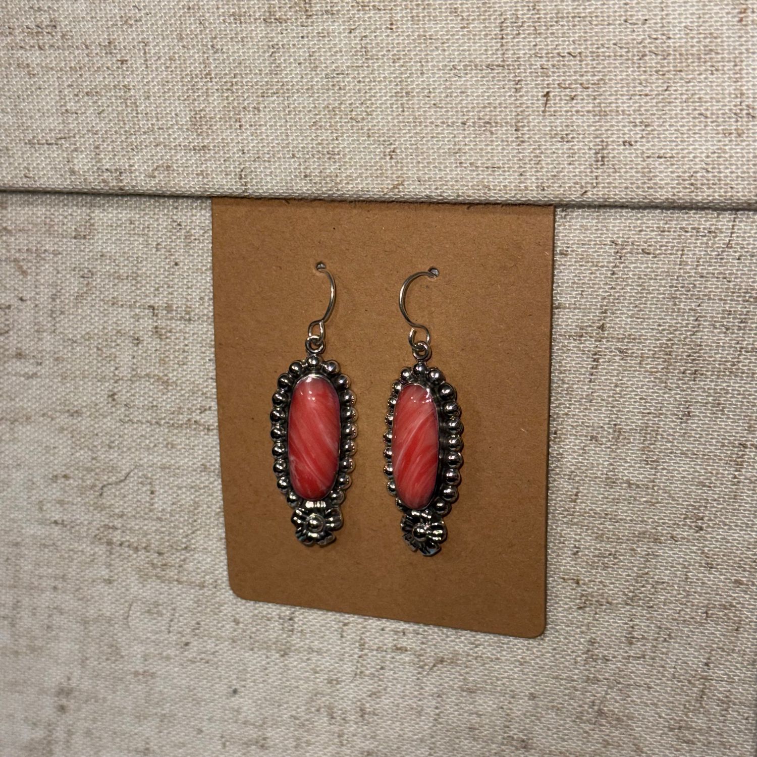 Coral Pink Jasp Oval Flower Earring