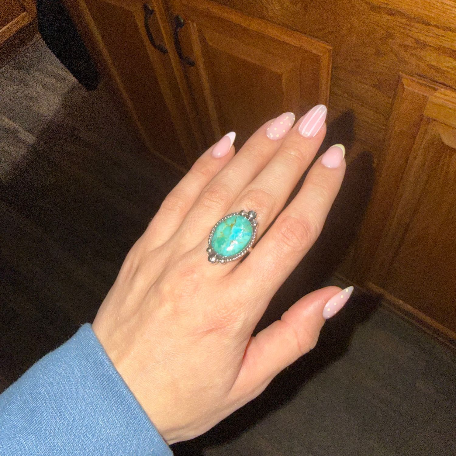 Turq Oval Ball Adj Ring