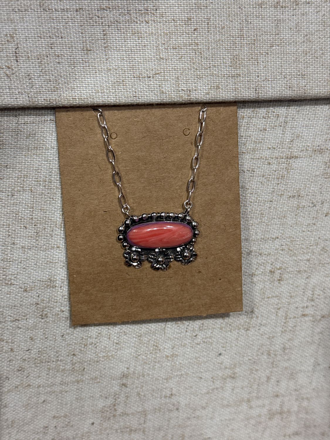 Coral Pink Jasper Oval Triple Flower Necklace
