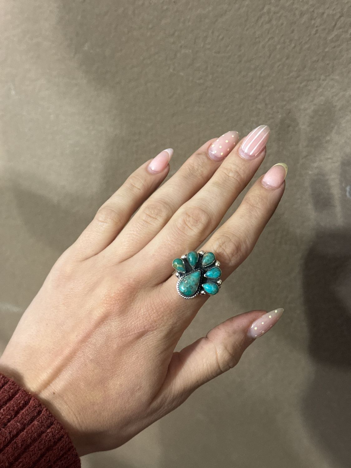 Turquoise Teardrop Cluster Adj Ring