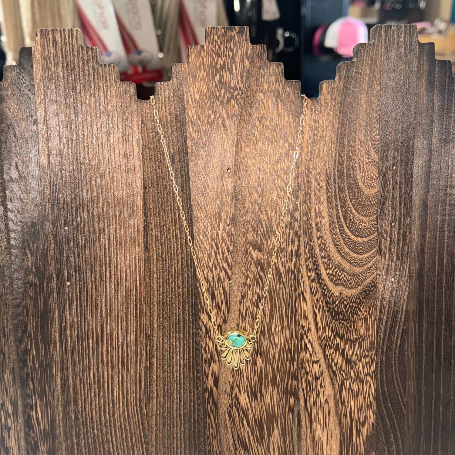 Brass TQ Oval Fan Necklace