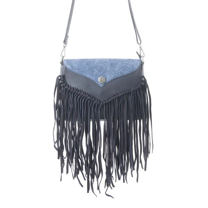Fringe Leather Crossbody Bag Denim