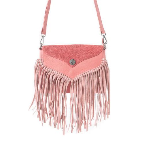 Fringe Leather Crossbody Bag Pink