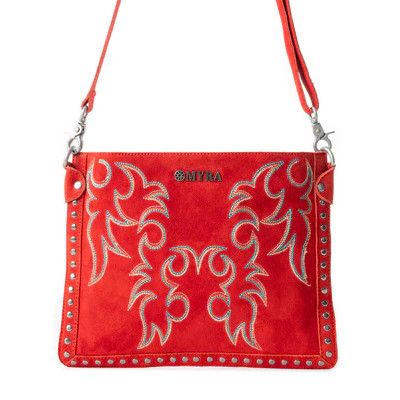 Embroidered Leather Bag Red