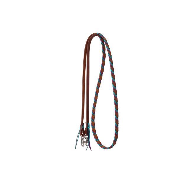 Harness Leather Barrel Reins Purple/Turquoise