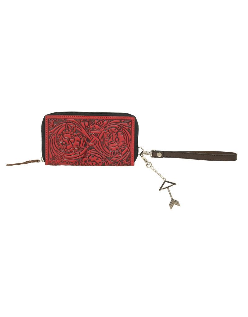 Wallet w/Floral Carving, Color: Red