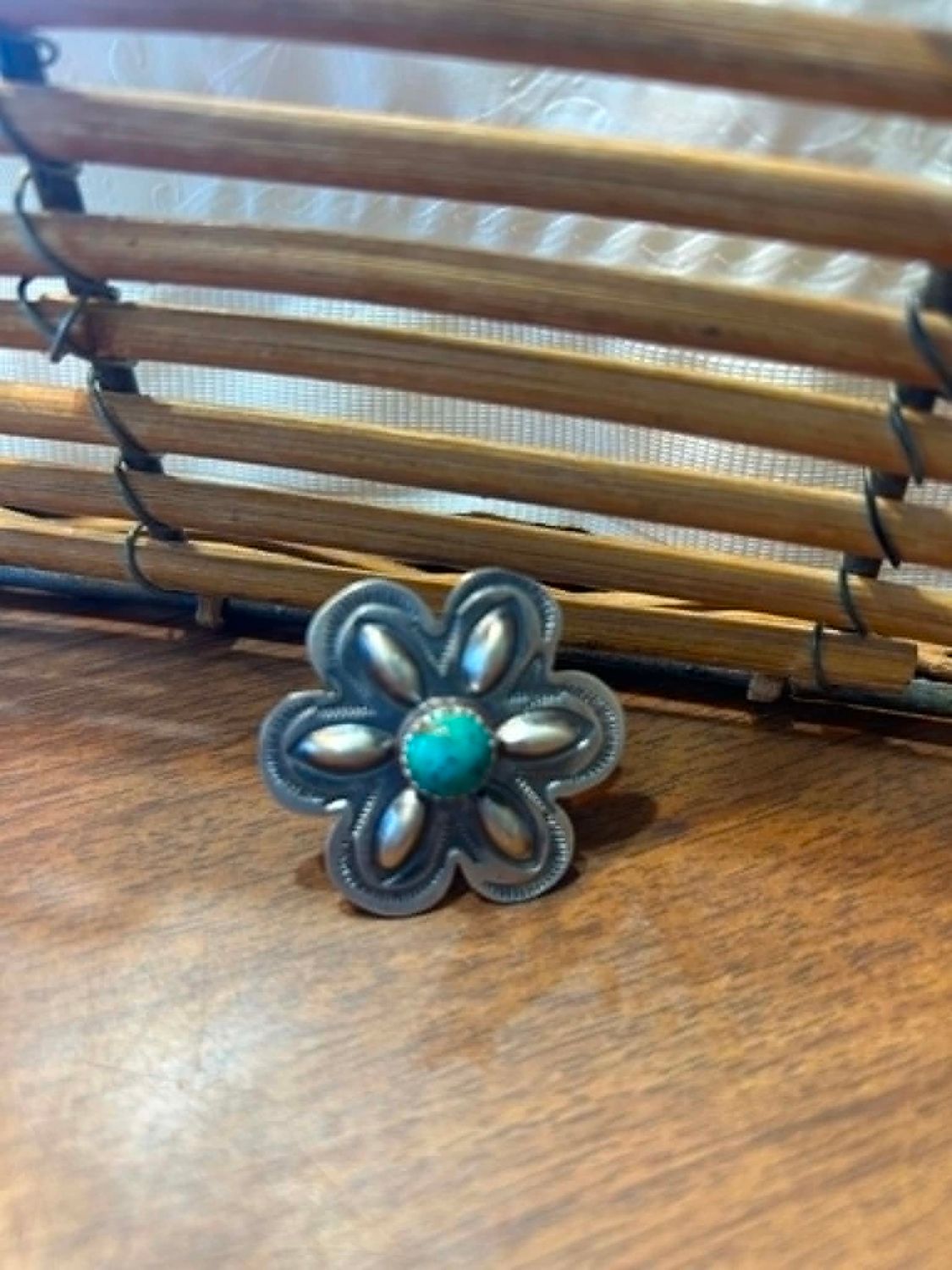 Turq Flower Adj Ring