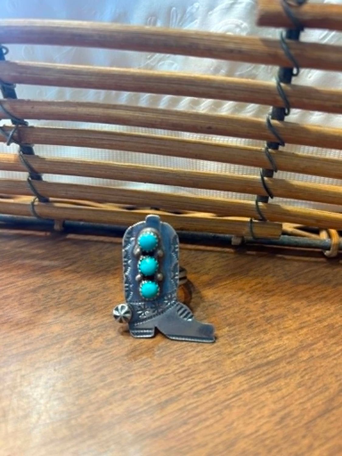 Cowboy Boot Turq Adj Ring
