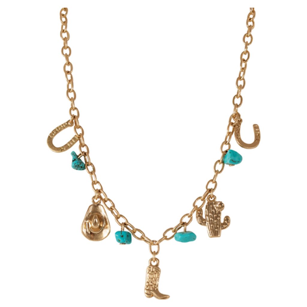 Charm Necklace Goldtone w/Turq