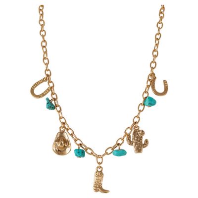 Charm Necklace Goldtone w/Turq